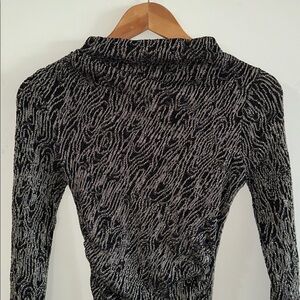 Zara Black and Light Gold/Silver Metallic Patterned Midi Bodycon Dress Size S